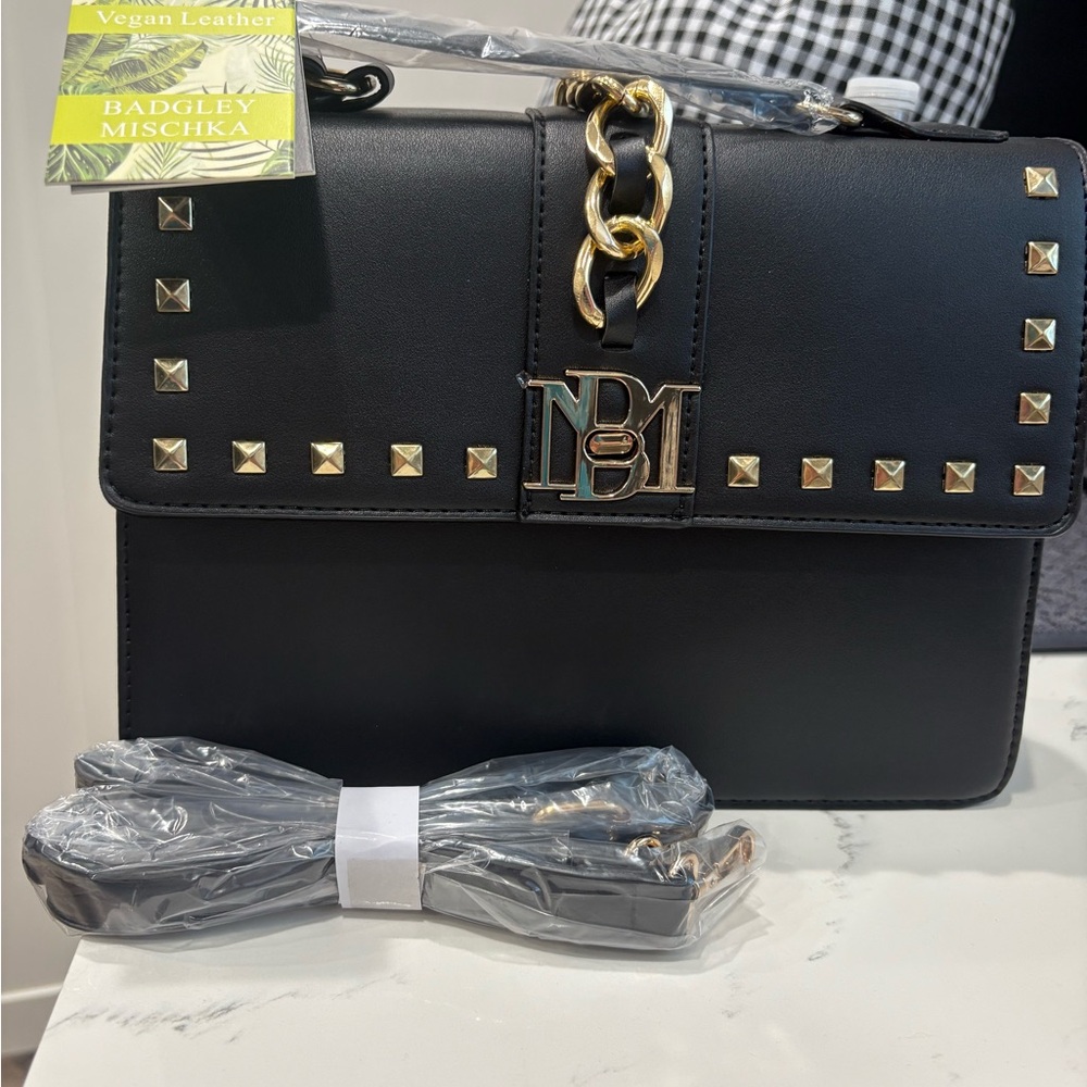 Badgley Mischka Black Studded Crossbody Bag